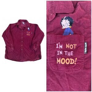Y2K 2001 Betty Boop Corduroy Shirt 18W 20W Vintage Cartoon Button Up Collectors